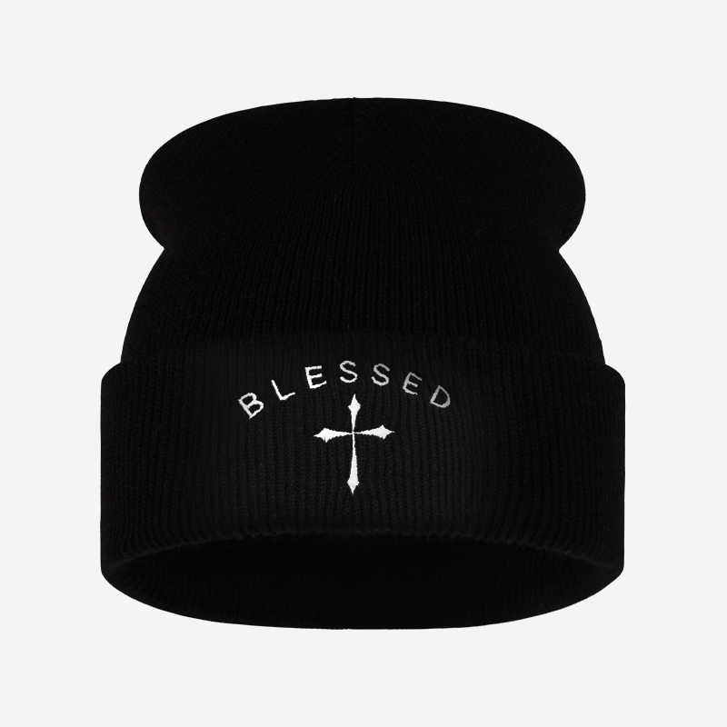 Blessed Cross Embroidered Bean - Beanie Cuffed Knit ulasan dan harga