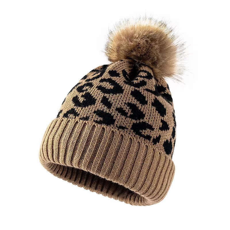 Womens Leopard Print Knit Bean - Beanie Cuffed Knit ulasan dan harga