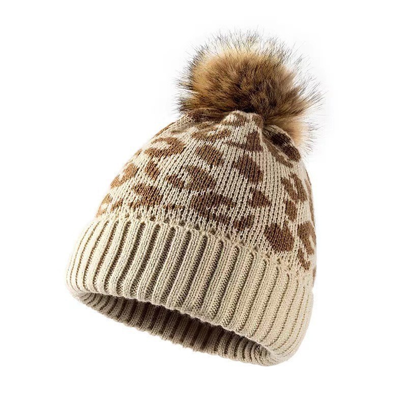 Womens Leopard Print Knit Bean - Beanie Cuffed Knit ulasan dan harga