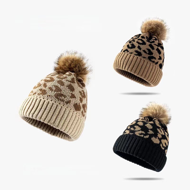 Womens Leopard Print Knit Bean - Beanie Cuffed Knit ulasan dan harga