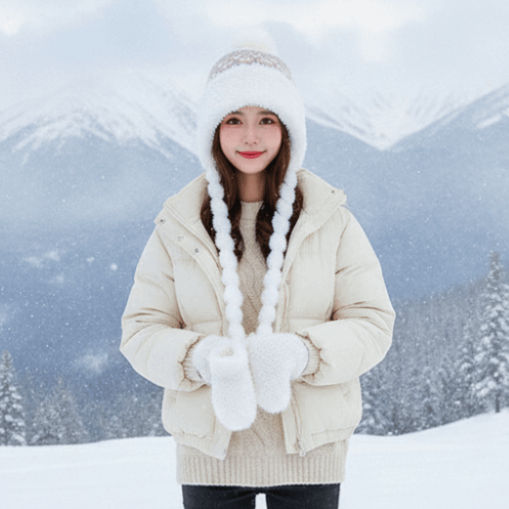 Fleece Lined Pompom Braids Hat - Winter Trapper Hat ulasan dan harga