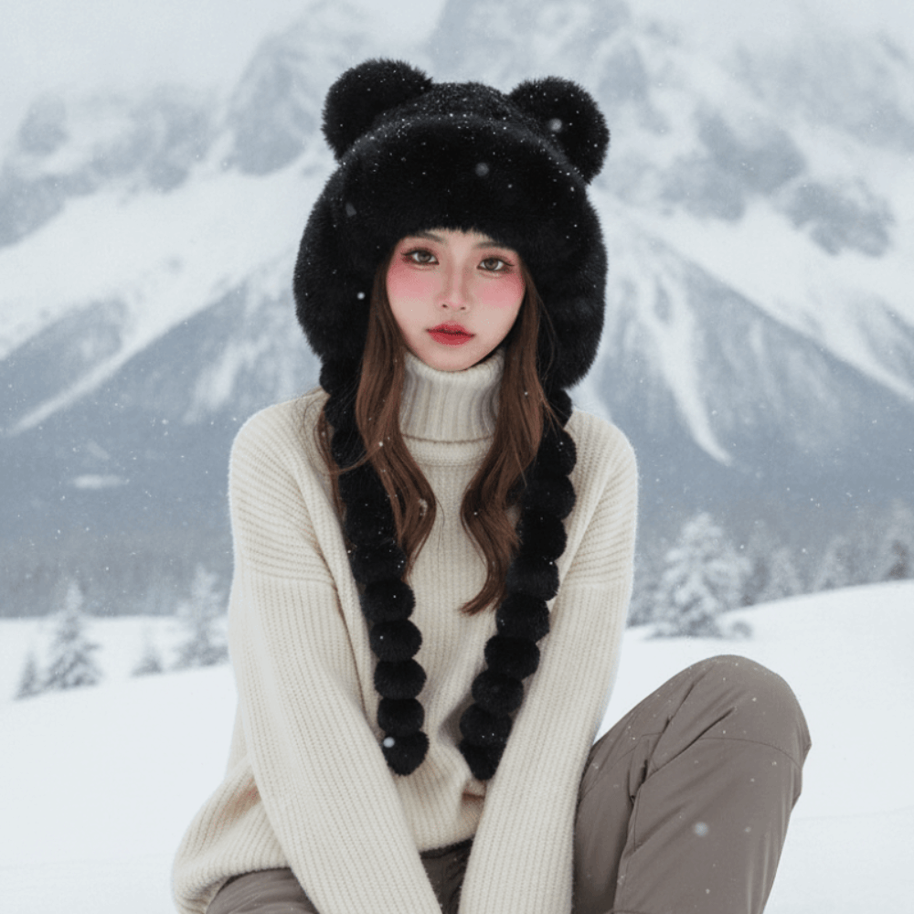 Fleece Lined Pompom Braids Hat - Winter Trapper Hat ulasan dan harga